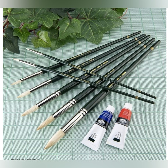 NIB - REGIS OIL & ACRYLIC 7 PIECE NATURAL WHITE BRISTLE BRUSH SET - Picture 2 of 5